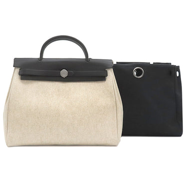 エルメス HERMES エールバッグPM 31 ナチュラル×ブラック トワルアッシュ トワルオフィシエ ヴァッシュハンター 2WAYバッグ マットシルバー金具 黒