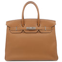 エルメス HERMES バーキン35 ゴールド トゴ ハンドバッグ シルバー金具 茶 ※カデナ2015年製造