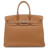 エルメス HERMES バーキン35 ゴールド トゴ ハンドバッグ シルバー金具 茶 ※カデナ2015年製造