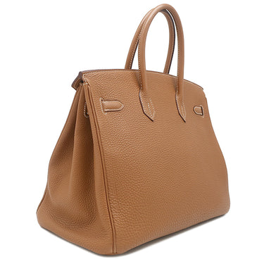 エルメス HERMES バーキン35 ゴールド トゴ ハンドバッグ シルバー金具 茶 ※カデナ2015年製造
