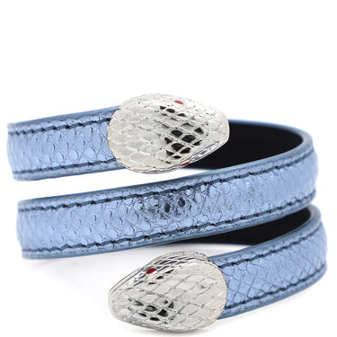 ブルガリ BVLGARI セルペンティ フォーエバー レザー ブレス メタリックブルー レザー メタル ブレスレット シルバー金具 青 スネーク 蛇