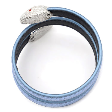 ブルガリ BVLGARI セルペンティ フォーエバー レザー ブレス メタリックブルー レザー メタル ブレスレット シルバー金具 青 スネーク 蛇