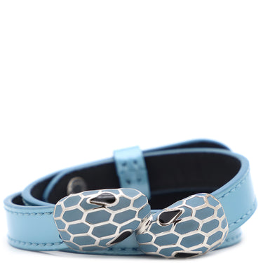 ブルガリ BVLGARI セルペンティ フォーエバー レザー ブレス ライトブルー レザー メタル ブレスレット シルバー金具 水色 スネーク 蛇