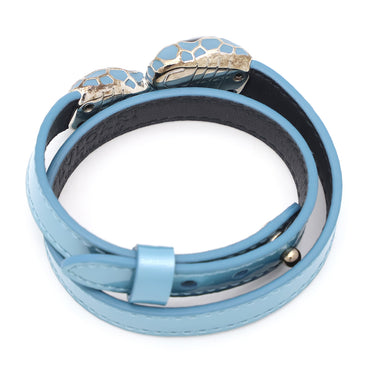 ブルガリ BVLGARI セルペンティ フォーエバー レザー ブレス ライトブルー レザー メタル ブレスレット シルバー金具 水色 スネーク 蛇
