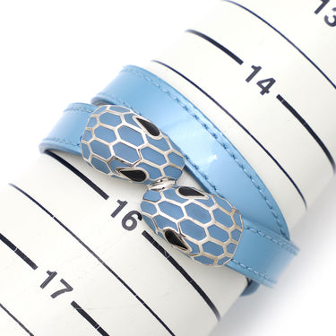 ブルガリ BVLGARI セルペンティ フォーエバー レザー ブレス ライトブルー レザー メタル ブレスレット シルバー金具 水色 スネーク 蛇