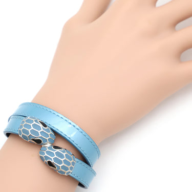 ブルガリ BVLGARI セルペンティ フォーエバー レザー ブレス ライトブルー レザー メタル ブレスレット シルバー金具 水色 スネーク 蛇