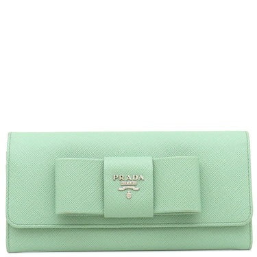 プラダ PRADA リボン フラップ ウォレット 1MH132 アクアマリーナ サフィアーノレザー 長財布 シルバー金具 緑 SAFFIANO FIOCCO