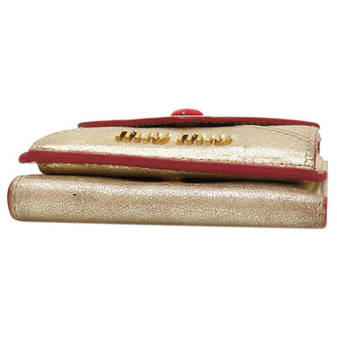 ミュウミュウ MIU MIU MADRAS LOVE マドラス ラブ 5MH021 ゴールド×レッド レザー 三つ折り財布 ゴールド金具 金 赤 コンパクト