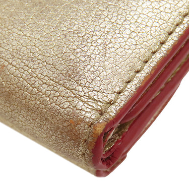 ミュウミュウ MIU MIU MADRAS LOVE マドラス ラブ 5MH021 ゴールド×レッド レザー 三つ折り財布 ゴールド金具 金 赤 コンパクト