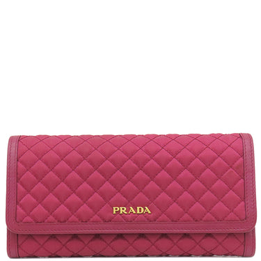プラダ PRADA テスート キルティング ウォレット 1MH132 IBISCO ナイロン 長財布 ゴールド金具 赤 二つ折り ロゴ パスケース欠品