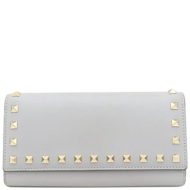 ヴァレンティノ VALENTINO ロックスタッズ グレー レザー 長財布 ゴールド金具