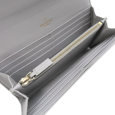 ヴァレンティノ VALENTINO ロックスタッズ グレー レザー 長財布 ゴールド金具