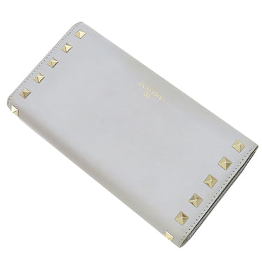 ヴァレンティノ VALENTINO ロックスタッズ グレー レザー 長財布 ゴールド金具