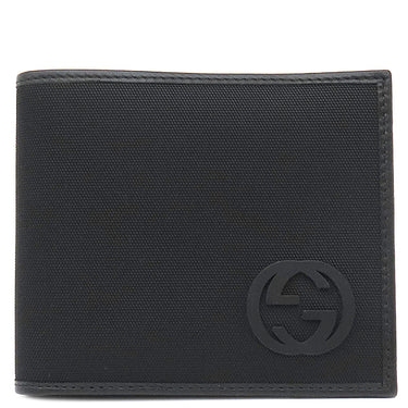 グッチ GUCCI インターロッキング G 181683 ブラック レザー ナイロンキャンバス 二つ折り財布 黒