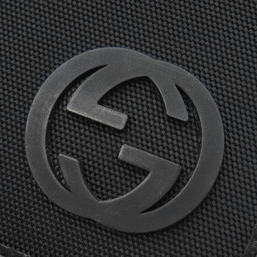 グッチ GUCCI インターロッキング G 181683 ブラック レザー ナイロンキャンバス 二つ折り財布 黒