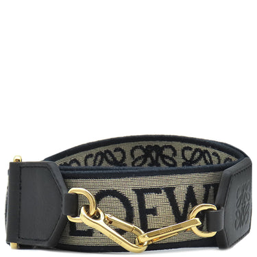 ロエベ LOEWE アナグラム ストラップ ネイビー×ブラック カーフ ジャガード ショルダーストラップ ゴールド金具 紺 黒 ベージュ