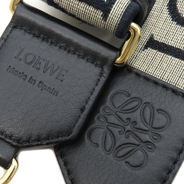 ロエベ LOEWE アナグラム ストラップ ネイビー×ブラック カーフ ジャガード ショルダーストラップ ゴールド金具 紺 黒 ベージュ
