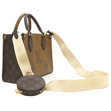 ルイヴィトン LOUIS VUITTON オンザゴー PM M46373 モノグラム×モノグラムリバース モノグラムキャンバス モノグラムリバースキャンバス 2WAYバッグ ゴールド金具 茶 トート ショルダー コインケース