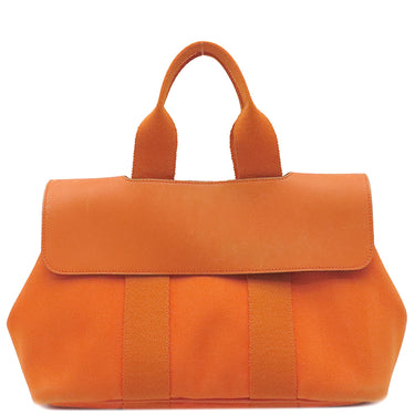 エルメス HERMES ヴァルパライソ PM オレンジ トワルシェブロン レザー ハンドバッグ シルバー金具