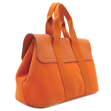 エルメス HERMES ヴァルパライソ PM オレンジ トワルシェブロン レザー ハンドバッグ シルバー金具