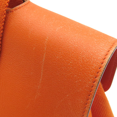 エルメス HERMES ヴァルパライソ PM オレンジ トワルシェブロン レザー ハンドバッグ シルバー金具