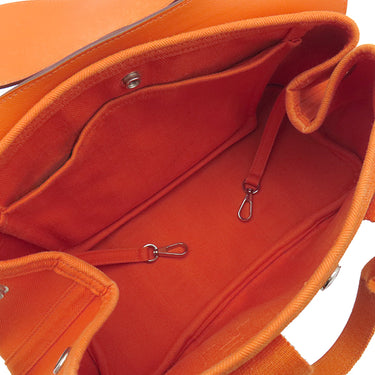 エルメス HERMES ヴァルパライソ PM オレンジ トワルシェブロン レザー ハンドバッグ シルバー金具