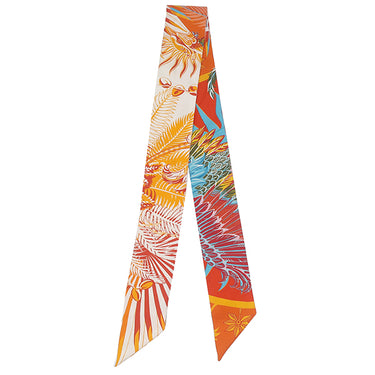 エルメス HERMES ツイリー ホワイト×オレンジ×ブルー シルク スカーフ 【MYTHIQUES PHOENIX COLORIAGE/不死鳥の神話】