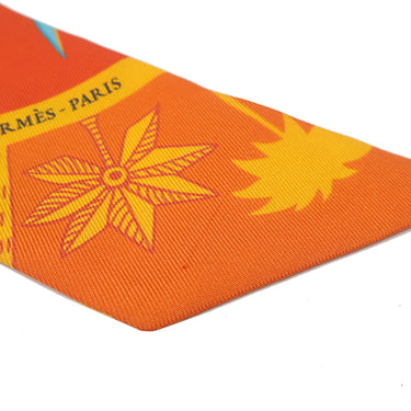 エルメス HERMES ツイリー ホワイト×オレンジ×ブルー シルク スカーフ 【MYTHIQUES PHOENIX COLORIAGE/不死鳥の神話】