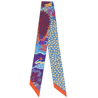 エルメス HERMES ツイリー オレンジ×ブルー×ブラウン シルク スカーフ 【UNDER THE WAVES/アンダー ザ ウェーブ】