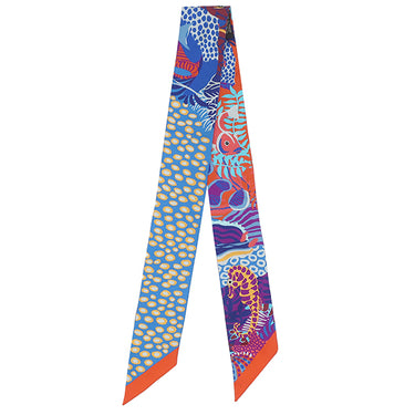 エルメス HERMES ツイリー オレンジ×ブルー×ブラウン シルク スカーフ 【UNDER THE WAVES/アンダー ザ ウェーブ】