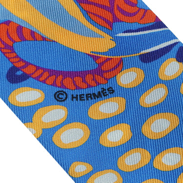 エルメス HERMES ツイリー オレンジ×ブルー×ブラウン シルク スカーフ 【UNDER THE WAVES/アンダー ザ ウェーブ】