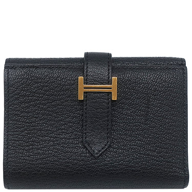 エルメス HERMES ベアン コンビネ ブラック シェーブル 三つ折り財布 ゴールド金具 黒