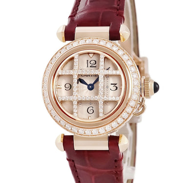 腕時計 カルティエ Cartier パシャ ドゥ カルティエ WJPA0021 クオーツ レディース K18RG無垢 純正ダイヤ グリッド ギヨシェ