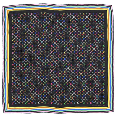 ルイヴィトン LOUIS VUITTON LV × TM モノグラムマルチカラー M71914 ブラック×マルチカラー シルク スカーフ 黒 村上隆