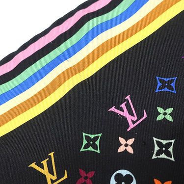 ルイヴィトン LOUIS VUITTON LV × TM モノグラムマルチカラー M71914 ブラック×マルチカラー シルク スカーフ 黒 村上隆