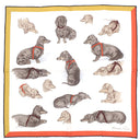 エルメス HERMES カレ45 CARRE ガヴロッシュ ホワイト×モルドレ×ヴァ―ミリオン シルク スカーフ 【LES BASSETS/バセット ハウンド】