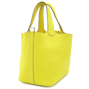 エルメス HERMES ピコタンロックPM ライム トリヨンクレマンス ハンドバッグ シルバー金具 黄色