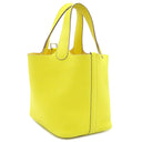 エルメス HERMES ピコタンロックPM ライム トリヨンクレマンス ハンドバッグ シルバー金具 黄色