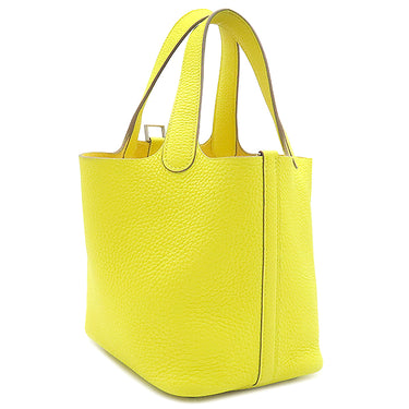 エルメス HERMES ピコタンロックPM ライム トリヨンクレマンス ハンドバッグ シルバー金具 黄色