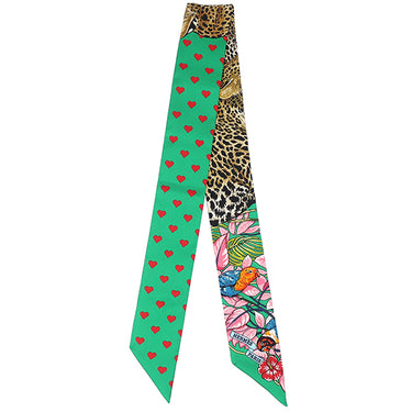 エルメス HERMES ツイリー エメラルド×ローズ×ブラウン シルク スカーフ 【JUNGLE LOVE LOVE/ジャングル ラブ ラブ】