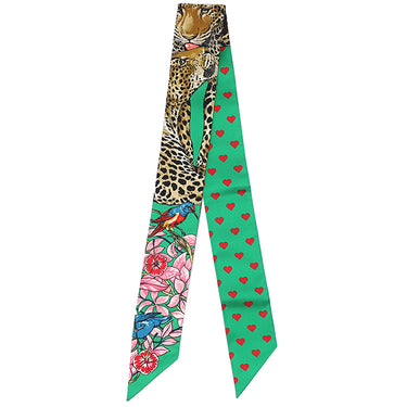 エルメス HERMES ツイリー エメラルド×ローズ×ブラウン シルク スカーフ 【JUNGLE LOVE LOVE/ジャングル ラブ ラブ】