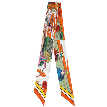 エルメス HERMES ツイリー オレンジ×ヴェール×ローズ シルク スカーフ 【WOW/アメコミ風】