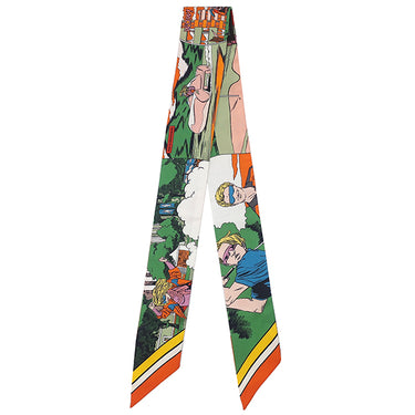 エルメス HERMES ツイリー オレンジ×ヴェール×ローズ シルク スカーフ 【WOW/アメコミ風】