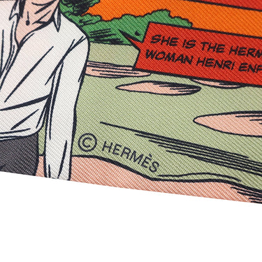 エルメス HERMES ツイリー オレンジ×ヴェール×ローズ シルク スカーフ 【WOW/アメコミ風】