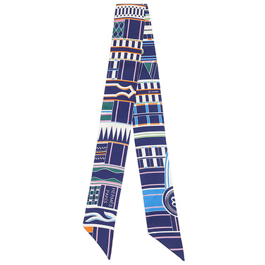 エルメス HERMES ツイリー インディゴ×ローズ×マルチカラー シルク スカーフ 【VOLTES ET PIROUETTES/ヴォルト エ ピルエット】