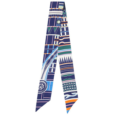 エルメス HERMES ツイリー インディゴ×ローズ×マルチカラー シルク スカーフ 【VOLTES ET PIROUETTES/ヴォルト エ ピルエット】