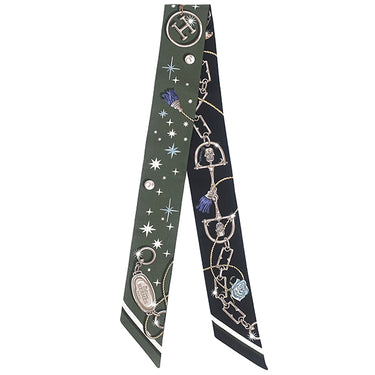 エルメス HERMES ツイリー カーキフォンセ×ホワイト×ブラック シルク スカーフ 【C'est la Fete/セ ラ フェット】