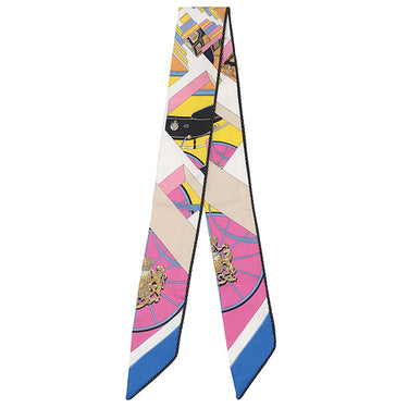 エルメス HERMES ツイリー ローズ×ブルー×ブラック シルク スカーフ 【SPRINGS SPRINGS BAGUETTE/スプリング スプリング バゲット】