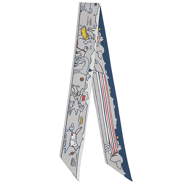 エルメス HERMES ツイリー グリペール×ブルー×ジョーヌ シルク スカーフ 【LES CHIENS PARISIENS/パリジャンの犬】