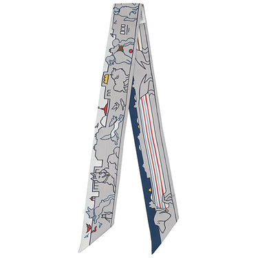 エルメス HERMES ツイリー グリペール×ブルー×ジョーヌ シルク スカーフ 【LES CHIENS PARISIENS/パリジャンの犬】